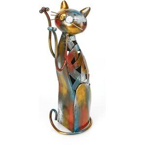 13.1" H Cat Statue Metal Iron Cat Figurine Kitchen Décor Oil Painting Sculpture